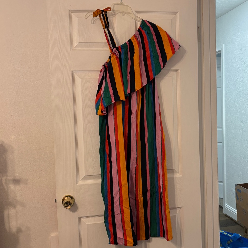 WHO WHAT WEAR Striped One-Shoulder Dress